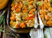 Gebackener Kürbis mit Hähnchen und Sahne
